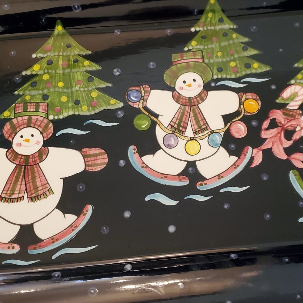 Laurie Gates Christmas Holiday Snowman Serving Tray